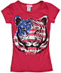 Dream Girl Little Girls’ “American Tiger” Top (Sizes 4 – 6X) : Comfy cotton construction and a sassy graphic adorned with glitter make this Dream Girl T a dream come true! Flared cut and cap sleeves create a winning silhouette. 
 
100% Cotton 
Machine Was