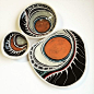 Penny Evans, " Design work on my ceramics reference my Kamilaroi/Goomeroi cultural heritage in combination with my unique and evolving graphic style. The technique of sgraffito is a strong feature of the ware and links to Kamilaroi/Goomeroi men’s tra