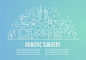 Robotic surgery banner template in linear style on gradient background. Robotic assisted surgery future linear template design. Vector illustration