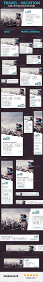 A set of Travel – Vacation Web Ad Marketing Banners is comes with 20 standard dimensions which also meet Google adwords banners sizes. It included all the layered psd file where you can easily change its text, color & shapes as per your requirements.