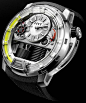 HYT H1 Hydro-Mechanical watch: Uses miniature pistons and bellows to move glowing green liquid, which shows the time. Apparently it will cost about $45,000 when released.