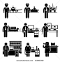 High Income Professional Jobs Occupations Careers - Air Pilot, Ship Captain, Oil Rig Engineer, Logistician, Chartered Accountant, Creative Director, Lawyer, Doctor, Judge - Stick Figure Pictogram - stock vector