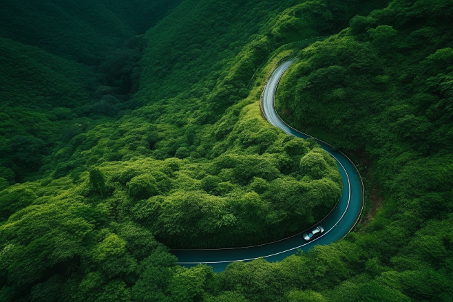 绿色环保，公路环山，美景