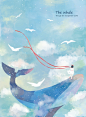 精灵梦幻 淡彩手绘 飘带女孩 鲸鱼插图插画设计 JY00016