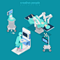 Robotic robot-assisted surgery patient medical hospital computer electronic modern equipment doctor operator. Flat 3d isometry style web site vector illustration. Creative people collection.