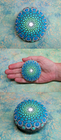 Mandala Stone by Kimberly Vallee: Hand painted with acrylic and protected with a matt finish, each stone is 2.5"-3" diameter and is one-of-a-kind.: 
