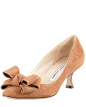 Manolo Blahnik Lisanewbo Suede Low-Heel Bow Pump, Camel - Neiman Marcus $725