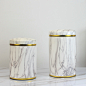 新中式仿大理石水墨纹陶瓷金边装饰罐 现代样板间客厅储物罐摆件-淘宝网