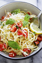 Lemon-Basil Spaghetti - refreshing, healthy and utterly delicious pasta dish made with lemon sauce, fresh basil and Parmesan cheese. This is perfect as lunch or a quick dinner | rasamalaysia.com