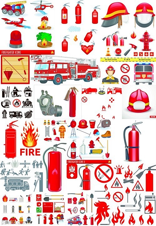 消防用品，火灾等元素矢量21EPS