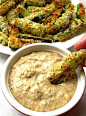 Baked zucchini fries and 'bloomin onion' dipping sauce.