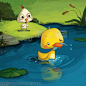 xcot021  的插画 儿童绘本故事《小公鸡和小鸭子》
