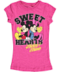 Disney Little Girls’ "Mickey & Minnie Sweethearts" T-Shirt (Sizes 4 – 6X) : Disney fans will love the soft jersey construction, ribbed neckline, and studded Minnie and Mickey graphic of this T-shirt. 
 
60% Cotton, 40% Polyester 
Machine Was