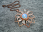 DAISY Big Pendant Necklace, Copper Jewelry, Wire Jewelry, Wire Wrapped Pendant, Handmade Opal Jewelry, 3D Jewelry, 3D Flower Pendant : Description: Handmade Wire Wrapped Pendant - 3D COPPER DAISY - A Lovely, Wire Sculpted Jewelry Gift for Women  A Beautif