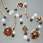 DaisyChao繁花灿烂浪漫季 金属花朵 水晶珍珠铜管点缀唯美长项链-淘宝网