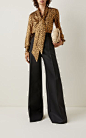 Silk-Blend Metallic Brocade Tie-Neck Top