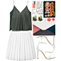 A fashion look from January 2016 featuring white top, knee length skirts and high heel sandals. Browse and shop related looks.