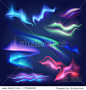 Bright colorful aurora borealis abstract set on dark transparent background realistic vector illustration