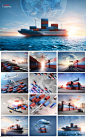 12款物流贸易海运轮船海运空运集装箱PSD格式202143 - 设计素材 - 比图素材网