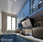 地中海风格L型设计小巧厨房 蓝色整体橱柜_卓尔装修网