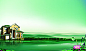 龙腾广告 平面广告PSD分层素材源文件 房地产 水天一色 别墅 青山绿水 平静的水面 天空