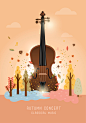 秋季之声 彩色树木 沉稳柔和 大提琴 音乐主题插图插画设计AI ti331a2305