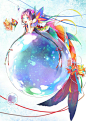 anime girl mermaid on a bubble