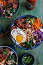 Korean Fried Shrimp Rice Bowls with Kimchi and Crunchy Noodles 