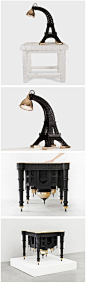 一盏灯和一张桌子的设计，灵感来自于埃菲尔铁塔和泰姬陵。 [转]