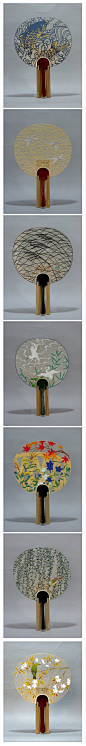 【京都的传统手工团扇】圆扇，也叫“宫扇”、“纨扇”。是一种圆形有柄的扇子。宋以前称扇子，都指团扇而言。圆形或近似圆形扇面，扇柄不长。团扇系中国的发明，又名纨扇，而后传入日本。(@设计现场)