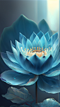 晶莹剔透的蓝色荷花，唯美，梦幻，高清，精致细节，中国风，8K