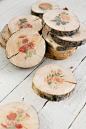 DIY wood slices with botanical print transfers