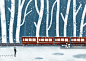 雪,卡通,火车,冬天,插画正版图片素材