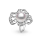 Mikimoto Diamond Bloom ring in platinum, set with a White South Sea cultured pearl and 3.76ct diamonds, from the Bridal collection.