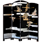 A Chic American Art Deco Lacquered Screen Depicting a Soaring Flock of Birds 1