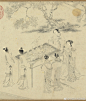                                                                                                                                         #仕女画#【 明 仇英（传）《乞巧图》 】卷，纸本，水墨，27.9×388.3cm，台北故宫博物院藏。 本幅起始树干上有仇英款印，然而画作并非仇英风格，反而较为接近尤求一派的白描风格。烛火通明的庭院中，宫女们忙著准备茶点花果。屏风前的嫔妃