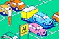 立体成像停车场智能自动泊车都市生活插画AI人物插画素材下载-优图网-UPPSD 简单线色 撞色 荧光色