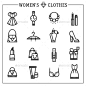 配件女性图标矢量线——杂项图标Accessories Women Icons Vector Line - Miscellaneous Icons配件、艺术背景、美容、服装、收集、设计师,连衣裙,优雅,时尚,女,平的,女孩,眼镜,头,图标,说明,生活方式,口红,男人,镜子,香水,浪漫,集,鞋,购物,符号,spa、风格、象征 accessory, art, background, beauty, clothing, collection, designer, dress, elegance, fashion,