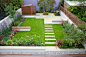 London Garden Designer benches to break up lawn