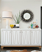 acrylic tray, white console table chest, nailhead trim trend