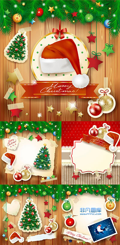 圣诞节可爱元素卡片背景矢量图素材-非凡图...