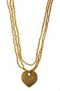 黄铜心形垂饰与三缕珍珠的黄铜珠项链