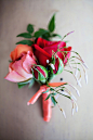 Orange, pink and red boutonniere | Urban Safari Photography | see more on: http://burnettsboards.com/2014/09/four-seasons-denver-wedding/