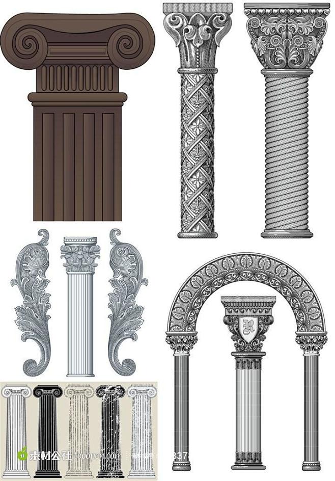 欧式花纹柱子矢量设计素材