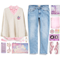 A fashion look from February 2017 featuring v neck sweater, cropped jeans and pink shoes. Browse and shop related looks.