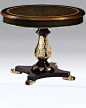 luxury furniture - center tables - English style round wood center #table with Macassar ebony veneer, maple inlay, carved details and antique silver trim: 