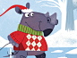 Christmas skating rhino detail