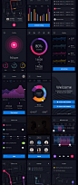 黑色数据统计展示APP UI Kits下载[PSD＋Sketch]