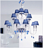 Modern Murano glass 16 lighting candles crystal clear chandelier with blue silk shades and blue Murano glass crystals