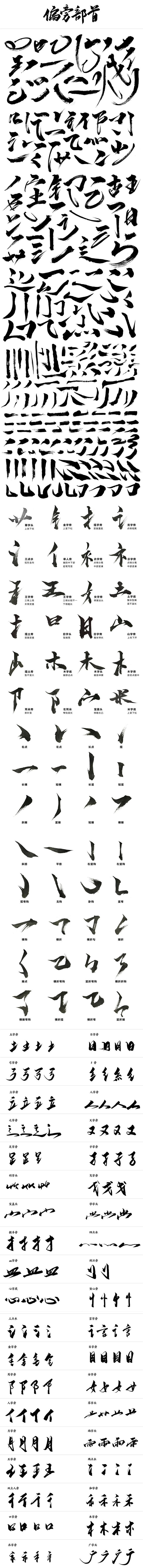 【可下载】汉字毛笔字偏旁部首画笔大集合